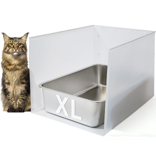 JIMEIQI Edelstahl-Katzentoilette mit 40,6 cm extra hohem Seiten-Urinierschutz, 61 x 40,6 x 15,2 cm, große XL-Katzentoilette aus Edelstahl für große Katzen, antihaftbeschichtet, kein Geruch, von JIMEIQI