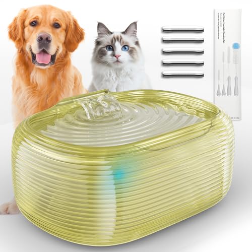 JMICOW 10L/2.6Gal/9,582.1 g Hund Wasserbrunnen für große Hunde, Hundebrunnen Wassernapf, Haustier Wasserbrunnen mit 5 Ersatzfiltern und 4 Reinigungsbürsten (Gelb) von JIMICOW