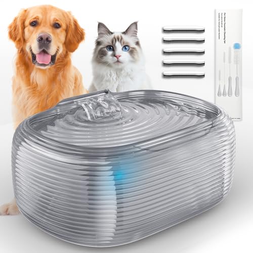 JMICOW 10L/2.6Gal/9,582.1 g Hund Wasserbrunnen für große Hunde, Hundebrunnen Wassernapf, Haustier Wasserbrunnen mit 5 Ersatzfiltern und 4 Reinigungsbürsten (Grau) von JIMICOW