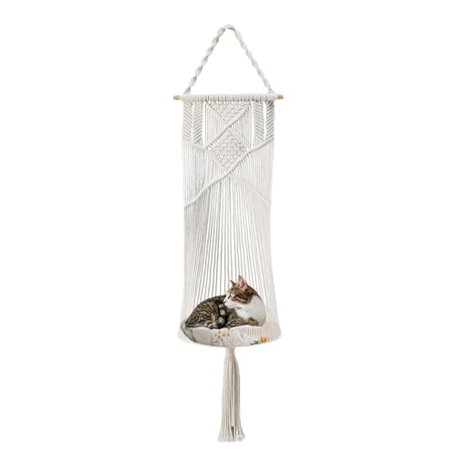 JINGAN Hängende Katzenhängematte | Makramee hängende Katzenhängematte | Baumwollseil Quaste Katzenkorb Bett rund Katzenschaukel Bett Nest zum Schlafen/Spielen/Klettern/Faulenzen JINGAN Hängende Katzenhängematte | Makramee hängende Katzenhängematte | Baumwollseil Quaste Katzenkorb Bett rund Katzenschaukel Bett Nest zum Schlafen/Spielen/Klettern/Faulenzen von JINGAN