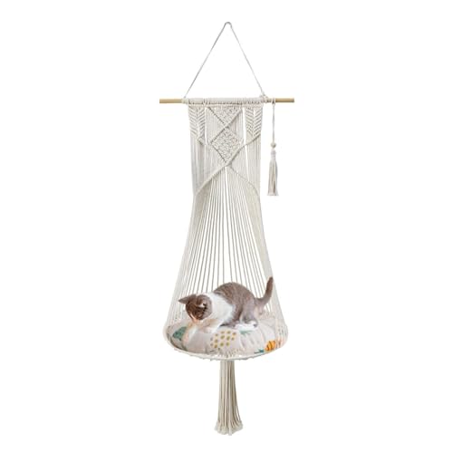 JINGAN Hängende Katzenhängematte | Makramee hängende Katzenhängematte | Baumwollseil Quaste Katzenkorb Bett rund Katzenschaukel Bett Nest zum Schlafen/Spielen/Klettern/Faulenzen JINGAN Hängende Katzenhängematte | Makramee hängende Katzenhängematte | Baumwollseil Quaste Katzenkorb Bett rund Katzenschaukel Bett Nest zum Schlafen/Spielen/Klettern/Faulenzen von JINGAN