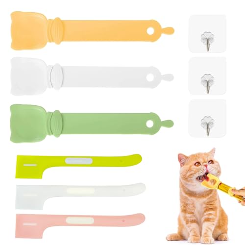 JINGIHE Leckbare Katzen-Leckerli-Quetschlöffel, multifunktionaler Leckerli-Spender für Katzen, flüssiger Snack (mit 3 klebrigen Haken) von JINGIHE