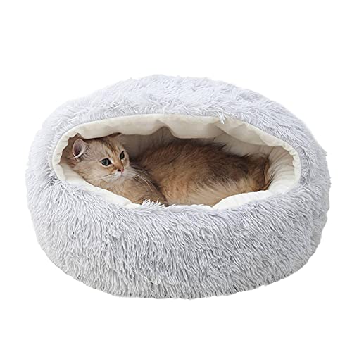 JINGLING Cave Hooded Plush Donut Pet Bed, Semicircular Pet Bed Round Soft Plush Burrowing Cave Hooded Cat Bed For Dogs Cats Warm Indoor Sleeping Bed, Anti-slip Bottom von JINGLING