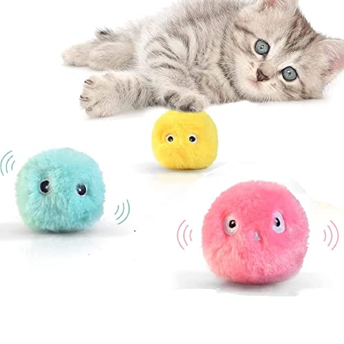 JINGSHUBO Intelligenter Katzenspielzeugball, interaktiver Plüschball mit Tierrufen 3 Lebensechte Tierische Geräusche Kätzchen Spielzeug für Innen Katze Hund Kätzchen Übung von JINGSHUBO