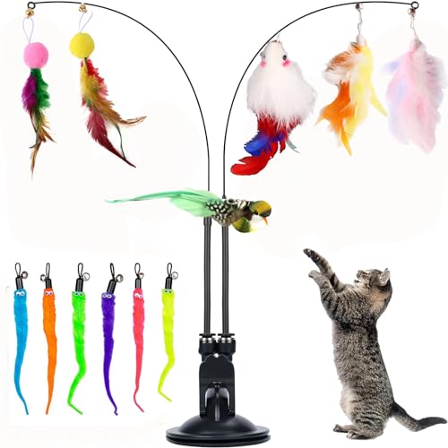 JINGTOPS 15 Stück katzenspielzeug Selbstbeschäftigung,Katzenspielzeug Saugnapf Katzenangel Stabil Interaktives Katzenspielzeug Vogel Katzenspielzeug Angel mit Federn Glöckchen und Saugnapf JINGTOPS 15 Stück katzenspielzeug Selbstbeschäftigung,Katzenspielzeug Saugnapf Katzenangel Stabil Interaktives Katzenspielzeug Vogel Katzenspielzeug Angel mit Federn Glöckchen und Saugnapf von JINGTOPS