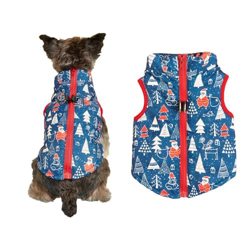 Hundejacke Winter Warm Pet Hund Kleidung Winddicht Hundemantel Warme Pet Hund Jacke Weihnachten Haustierkostüme mit D-Ring für kleine, Mittelgroße Hunde (Blauer Elch, S) von JINGTOPS