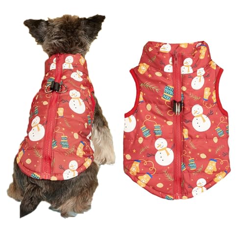 Hundejacke Winter Warm Pet Hund Kleidung Winddicht Hundemantel Warme Pet Hund Jacke Weihnachten Haustierkostüme mit D-Ring für kleine, Mittelgroße Hunde (roter Schneemann, L) von JINGTOPS