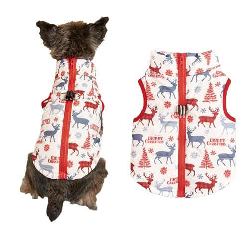 Hundejacke Winter Warm Pet Hund Kleidung Winddicht Hundemantel Warme Pet Hund Jacke Weihnachten Haustierkostüme mit D-Ring für kleine, Mittelgroße Hunde (weißer Elch, L) von JINGTOPS