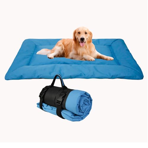 JINGTOPS Hunde Reisebett,Hundematten für Unterwegs,86 x 58 cm Tragbare Hundematte,Outdoor Hundebetten Hund Katze Mat Wärmende Decke für Outdoor Innen,Tragbare Katzenbett,Faltbar Waschbar (blau) von JINGTOPS