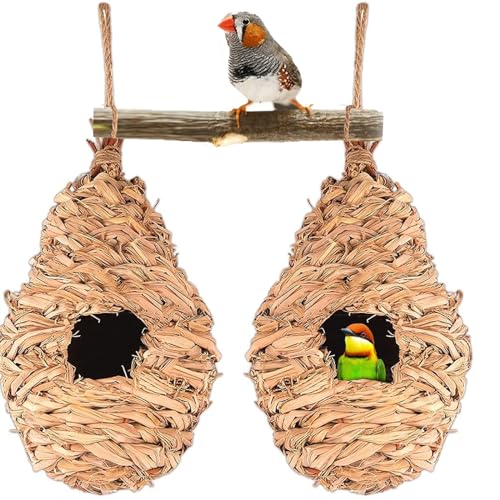 Schwalbennest,Nisttasche Vogelnest Gewebt,Gras Bird Nest，Handgewebte Vogelhäuser, für Wellensittich Meise,Kanarienvogel, Amsel, Hummingbird,Rotkehlchen,Zebrafinken 24x12cm (3 Stück) von JINGTOPS