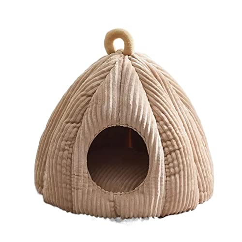 JINGYAN Hundebetten Cat Bed Warm Pet Basket Cozy Dog House Kitten Lounger Cushion Cat House Tent for Small Dog Mat Washable Cave Pets Beds(Beige,L50xW50xH40CM) von JINGYAN