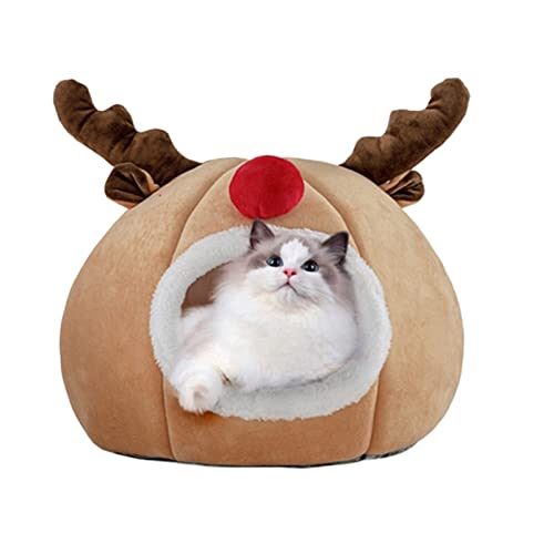 JINGYAN Hundebetten Christmas Reindeer Pet Dog Cat Soft Nest Cat Sleeping Bed Pad Winter Warm Cozy Beds Kennel Cat Nest Pet Supplies Cat Accessories(S) von JINGYAN