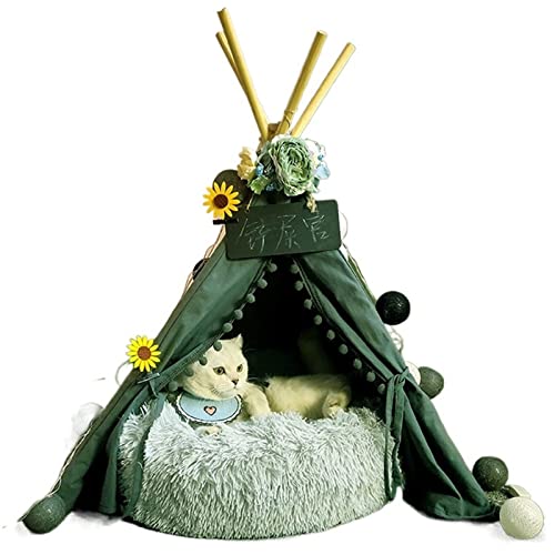 JINGYAN Hundebetten Creative Pet Tent with Cushion Pad House Kennel Washable Tent Dog Cat Indoor and Outdoor Portable Tent Pad Tent Pad(Green,M) von JINGYAN