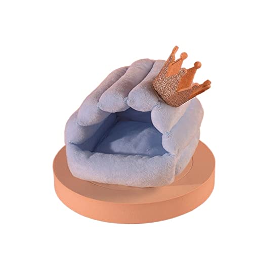 JINGYAN Hundebetten Cute Warm Cotton Nest Plus Plush Winter Small Animal Sleeping Bed Warm Mat Guinea Pig Nest Hamster House Pet Supplies(Crown Blue,M) von JINGYAN
