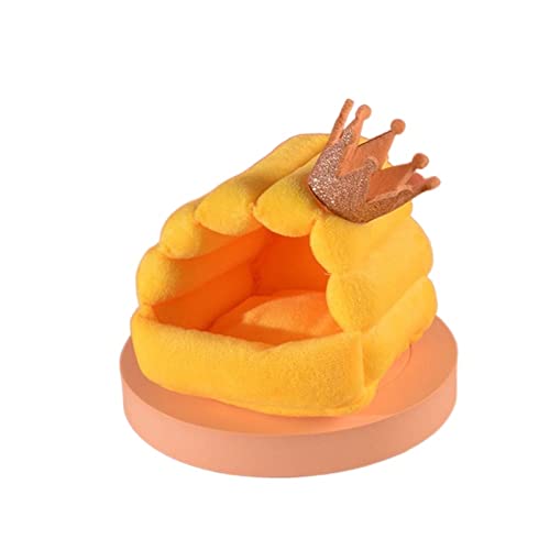 JINGYAN Hundebetten Cute Warm Cotton Nest Plus Plush Winter Small Animal Sleeping Bed Warm Mat Guinea Pig Nest Hamster House Pet Supplies(Crown Yellow,M) von JINGYAN