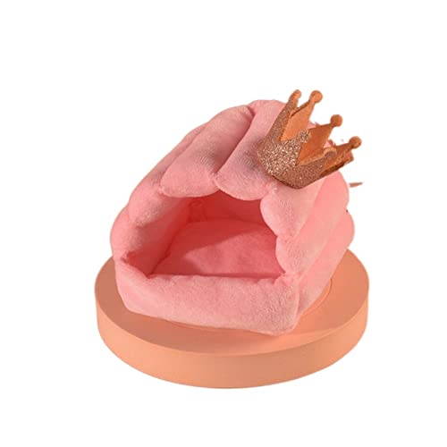 JINGYAN Hundebetten Cute Warm Cotton Nest Plus Plush Winter Small Animal Sleeping Bed Warm Mat Guinea Pig Nest Hamster House Pet Supplies(Crown pink,M) von JINGYAN