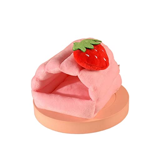 JINGYAN Hundebetten Cute Warm Cotton Nest Plus Plush Winter Small Animal Sleeping Bed Warm Mat Guinea Pig Nest Hamster House Pet Supplies(Strawberry,S) von JINGYAN