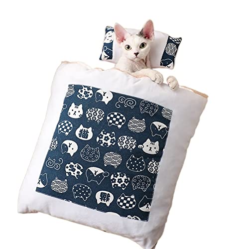 JINGYAN Hundebetten Removable Winter Plush Pet Cat Bed Dog House Sleeping Bag Tent Cat Nest Kennel for Small Dog Mat Bag for Washable Cat Beds(Blue,55cmx40cm) von JINGYAN