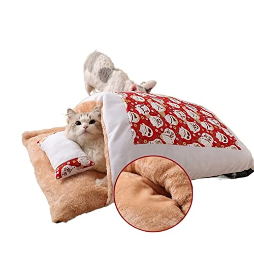 JINGYAN Hundebetten Removable Winter Plush Pet Cat Bed Dog House Sleeping Bag Tent Cat Nest Kennel for Small Dog Mat Bag for Washable Cat Beds(Red,65cmx50cm) von JINGYAN
