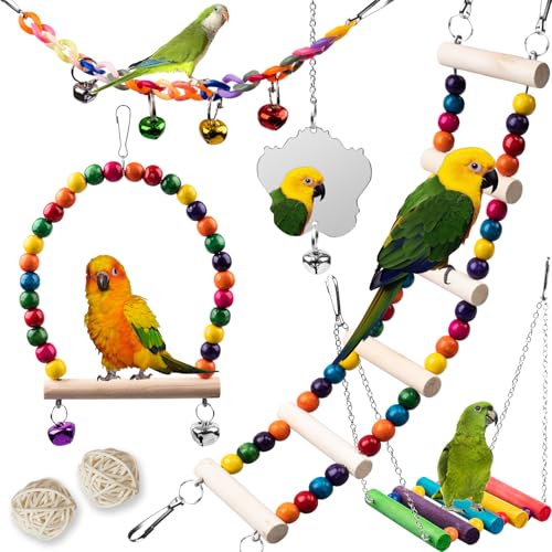 Vogel-Sittich-Spielzeug, Schaukel, hängend, stehend, Kauspielzeug, Hängematte, Kletterleiter, Vogelkäfig, buntes Spielzeug, geeignet für Wellensittiche, Sittiche Vogel-Sittich-Spielzeug, Schaukel, hängend, stehend, Kauspielzeug, Hängematte, Kletterleiter, Vogelkäfig, buntes Spielzeug, geeignet für Wellensittiche, Sittiche von JINJINANV