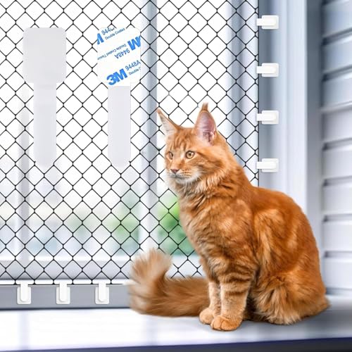 JINJUMEI 60 Stück Klebehaken Outdoor Adhesive Hooks, Katzennetz für Balkon Fensterschutz, Kleben Statt Bohren, 3M-Modell für Balkon Ohne Bohren(Ohne Katze Netz) von JINJUMEI