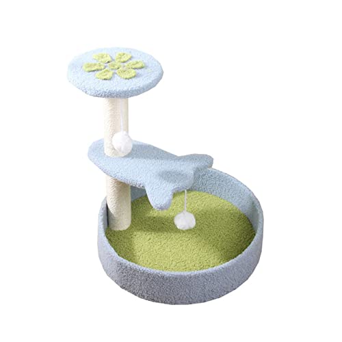Katzenbaum zweifarbige Dreischichtkatze Kletterrahmen Avocado Grüne hellblaue Blütenblätter Katzenstreu Katze Sprungplattform Katze Klaue Doppel Ball Spielzeug Katze Kletterbaum (Farbe: Gold) Beauty von JINMUXUAN