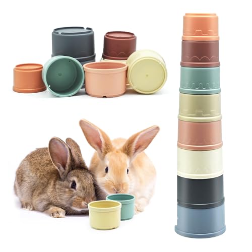 JINTANG 8 PCS Stapelbecher für Kaninchen, Häschen Nistspielzeug Stapelbar, Kaninchenfutter Spielzeug für Kleintiere Hasen (Farbe Morandi) von JINTANG