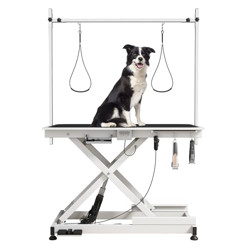 Robuster elektrischer Fellpflegetisch für große Hunde mit Überkopfarm, rutschfester Gummi-Schreibtisch und leistungsstarkem Motor, 127,7 cm, Weiß Robuster elektrischer Fellpflegetisch für große Hunde mit Überkopfarm, rutschfester Gummi-Schreibtisch und leistungsstarkem Motor, 127,7 cm, Weiß von JINTANGLI PET