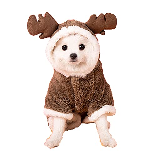Teddy Hundekleidung Elch Weihnachtsmannkostüm mit Kapuze Hunde Pullover Winter Hundemantel Jacken Super Weich Fleece Weihnachts-Hoodie Rentier Bekleidung für Hunde Welpen Teddy Chihuahua von JINTN