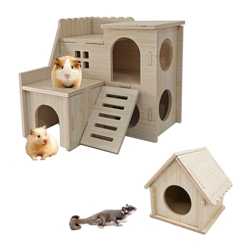 JINYOND 2 Stück kleines Hamster-Labyrinthaus aus Holz im pastoralen Stil, einfach zu montieren, Spielhaus für Chinchilla, Zuckergleiter, Zwerghamster und andere Kleintiere von JINYOND