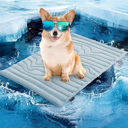 JIOFUGH Hundekühlmatte, 2025 verbesserte Haustier-Kühlmatte für Hunde und Katzen, tragbares Hundebett für den Sommer, waschbar, rutschfest, ideal für Zuhause und draußen (Blue,XL:≤45kg) von JIOFUGH
