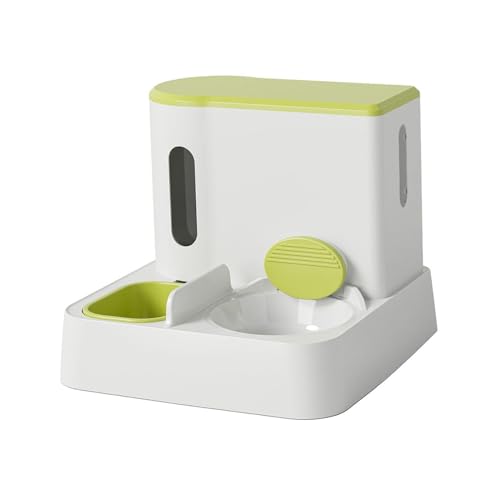 JISADER Automatischer Futterspender für Hunde und Katzen, Wassertrinknapf, 1 l Trinker, 2,8 l Futterspender, Katzenfutterspender und Wasserspender, Grün von JISADER