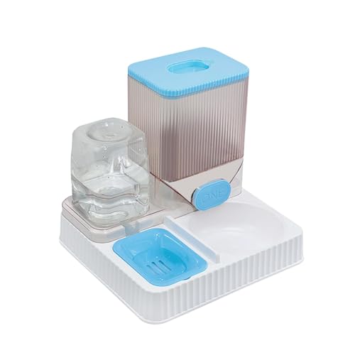 JISADER Automatischer Futterspender und Wasserspender, großes Fassungsvermögen für Katzen, Kaninchen, Hunde, Blau ohne Schüssel von JISADER