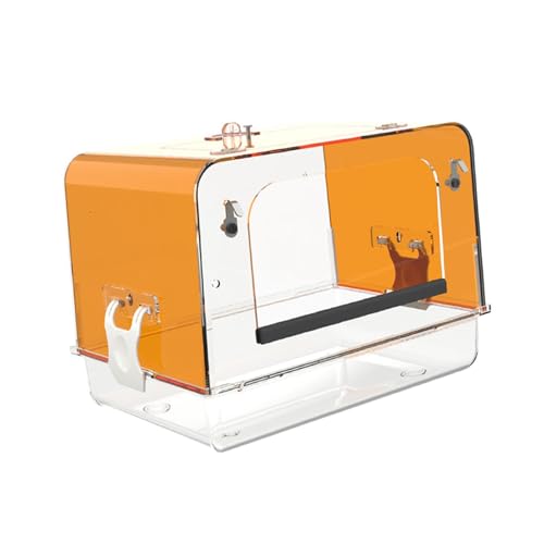 JISADER Hängende Badewanne für Papageien, Badebox für Haustiervögel, Acryl, für kleine Vögel, Kleiner Vogelkäfig, Badewanne, Duschbox, Orange von JISADER