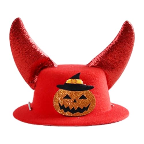 JISADER Halloween-Hörnerhut für Haustiere, Partyzubehör, Kappe für Hunde, Katzen, Haustier, Halloween-Kostüm für Karneval, Roter Hexenkürbis von JISADER