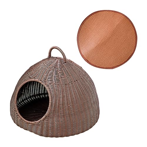 JISADER Katzenbetthöhle aus Rattanimitat, Katzenhaus, draußen, drinnen, Katzennest mit abnehmbarem Kissen, tragbares Haustierbett, Katzenwohnung für Hunde, Kaffee mit 1 Mat JISADER Katzenbetthöhle aus Rattanimitat, Katzenhaus, draußen, drinnen, Katzennest mit abnehmbarem Kissen, tragbares Haustierbett, Katzenwohnung für Hunde, Kaffee mit 1 Mat von JISADER