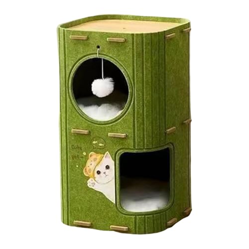 JISADER Katzenhaus-Kratzbett, Loungebett, 2-lagig, bequemes Ruhe- und Spielbett für Katzen, geschlossenes Klettergerüst für Hauskatzen mit 2 abnehmbaren, GrÜn von JISADER
