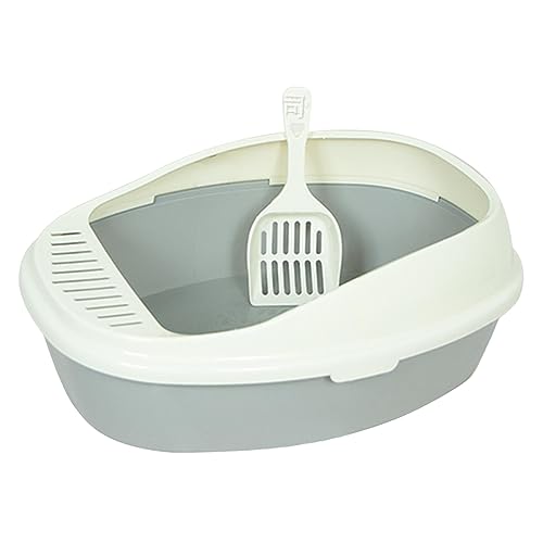 JISADER Katzentoilette, Bettpfanne mit hoher Seite, Katzensandbecken, stabile, halbgeschlossene Haustiertoilette, Katzentoilette für kleine Haustiere, GRAU JISADER Katzentoilette, Bettpfanne mit hoher Seite, Katzensandbecken, stabile, halbgeschlossene Haustiertoilette, Katzentoilette für kleine Haustiere, GRAU von JISADER