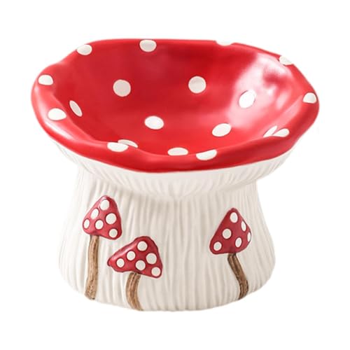 JISADER Keramische Katzen-Pilz-Form-Tiernahrungsschüssel, Anti-Erbrechen flach, Wasserschale von JISADER