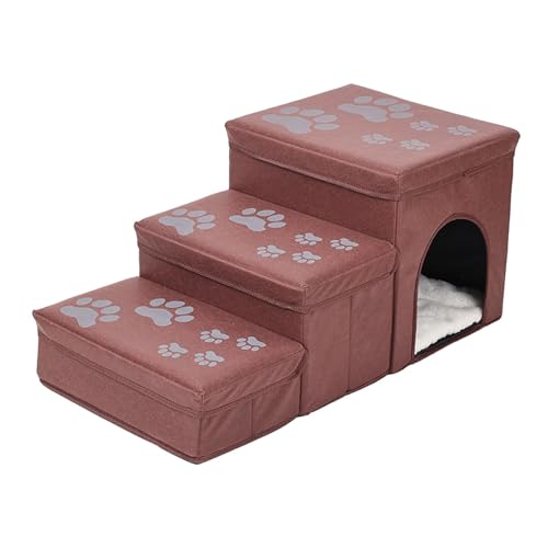 JISADER Klappbare Haustiertreppe, Hundetreppe, Stufen, Leiter für ältere Katzen, für kleine bis mittelgroße Hunde und Haustiere, für hohe Betten, Sofa, 3, Rot JISADER Klappbare Haustiertreppe, Hundetreppe, Stufen, Leiter für ältere Katzen, für kleine bis mittelgroße Hunde und Haustiere, für hohe Betten, Sofa, 3, Rot von JISADER