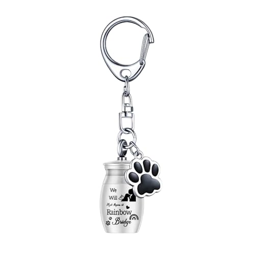 JISADER Kleiner Schlüsselanhänger mit Urnenanhänger für Haustiere, bewahren Sie wertvolle Erinnerungen mit Pfotenabdruck für die Beerdigung von Hunden und, Silber von JISADER