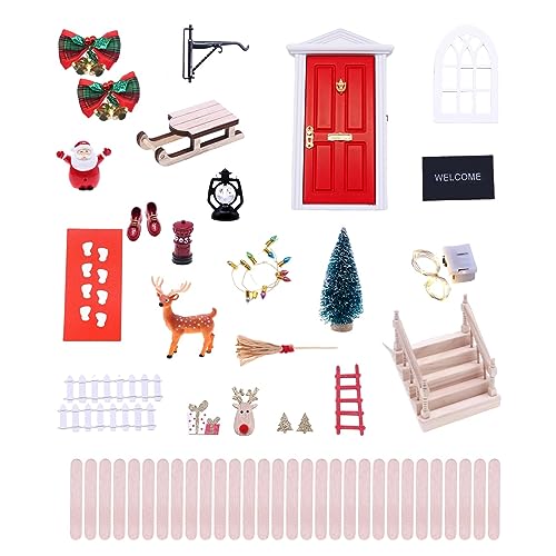 JISADER -Mädchen-Feen-Tür, Weihnachts-Feen-Tür, Miniatur-Wichtel-Tür, weihnachtliche rote Feen-Mädchen-Tür für Zaun, von JISADER
