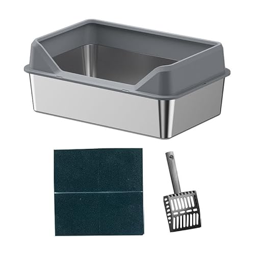 JISADER Offene Katzentoilette mit Hohem Rand, Offene Katzenklo Wanne mit Erhöhung, Edelstahl Katzentoilette ohne Deckel, Open Top Pet Litter Box mit Katzenstreuschaufel, JISADER Offene Katzentoilette mit Hohem Rand, Offene Katzenklo Wanne mit Erhöhung, Edelstahl Katzentoilette ohne Deckel, Open Top Pet Litter Box mit Katzenstreuschaufel, von JISADER