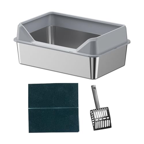 JISADER Offene Katzentoilette mit Hohem Rand, Offene Katzenklo Wanne mit Erhöhung, Edelstahl Katzentoilette ohne Deckel, Open Top Pet Litter Box mit Katzenstreuschaufel, JISADER Offene Katzentoilette mit Hohem Rand, Offene Katzenklo Wanne mit Erhöhung, Edelstahl Katzentoilette ohne Deckel, Open Top Pet Litter Box mit Katzenstreuschaufel, von JISADER