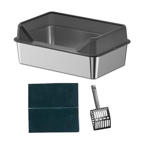 JISADER Offene Katzentoilette mit Hohem Rand, Offene Katzenklo Wanne mit Erhöhung, Edelstahl Katzentoilette ohne Deckel, Open Top Pet Litter Box mit Katzenstreuschaufel, JISADER Offene Katzentoilette mit Hohem Rand, Offene Katzenklo Wanne mit Erhöhung, Edelstahl Katzentoilette ohne Deckel, Open Top Pet Litter Box mit Katzenstreuschaufel, von JISADER