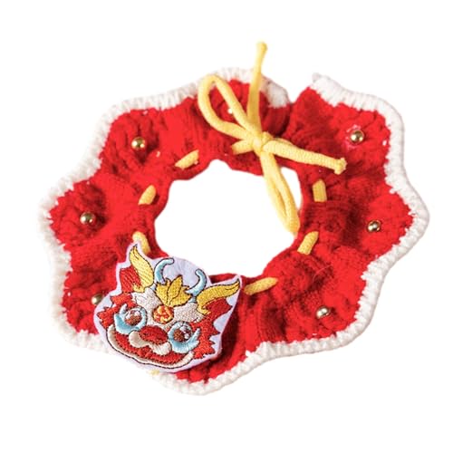 JISADER Strickendes Katzenhalsband, handgewebtes Häkellätzchen, gestricktes Neujahrs-Katzenhalsband, verstellbar für Welpen von JISADER