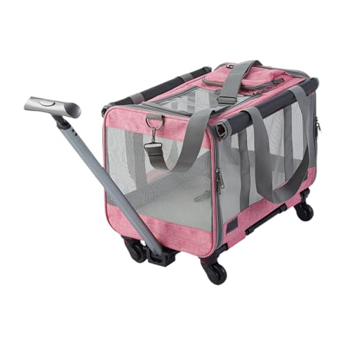 JISADER Transportbox für Haustiere mit Rädern, Katzentransportbox auf Rollen, tragbar für Katzen, Transportbox für Haustiere auf Rädern, Reisetasche für, ROSA von JISADER