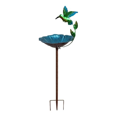 JISADER Vogelbad aus Metall für den Außenbereich, Vogelfutterspender mit 3-zackigem Pfahlsockel, Retro-Design, Garten-Vogelbad, Hofdekoration für Balkon und von JISADER