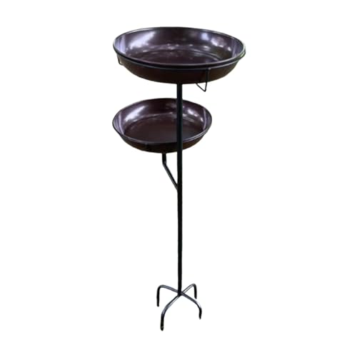 JISADER Vogelbadschale, Futternapf, Vogelbadschale, Mehrzweck Doppelschicht Metallständer für Die Terrasse, Dunkelbraun von JISADER