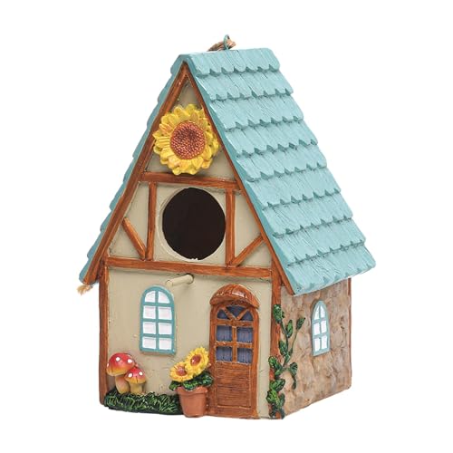 JISADER Vogelhaus für draußen, Nistkasten, rustikal, handbemalt, Vogelhaus, Unterschlupf für Drosseln, für Garten, Garten, Geschenk von JISADER